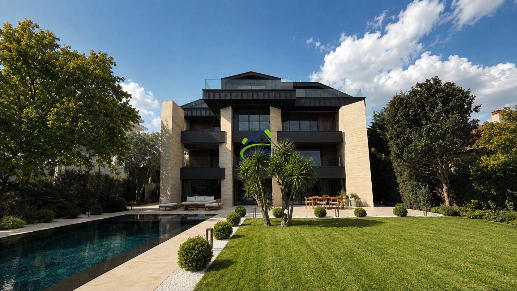 Acarkent'te Özel Güvenlikli Sokakta Modern Mimari Tasarımlı Sıfır Satılık Villa